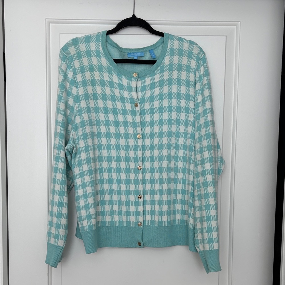 Draper James Aqua Gingham Cardigan